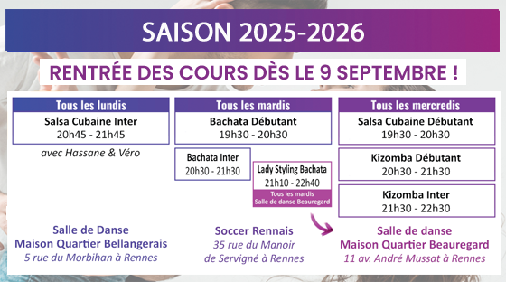 Programme Salsa Bachata Kizomba 2025-2026 Rennes