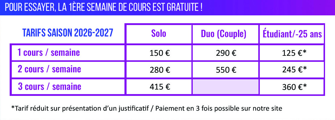 Cours de Salsa Bachata Kizomba à Rennes tarifs 2026-2027